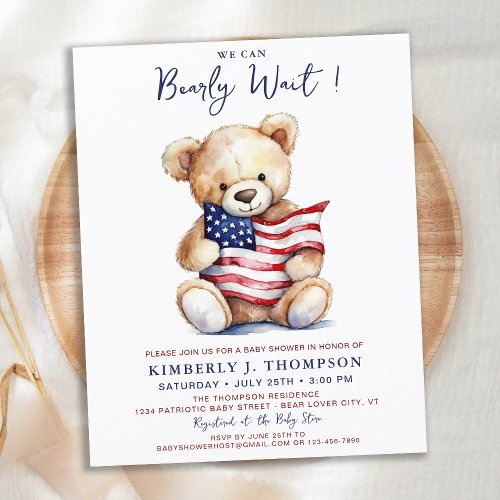 Budget Patriotic Teddy Bear Baby Shower Invitation