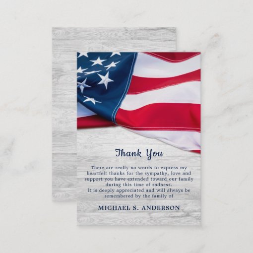 Budget Patriotic US Flag Veteran Funeral Thank You Note Card | Zazzle