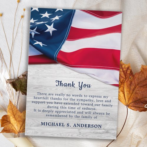 Budget Patriotic US Flag Veteran Funeral Thank You Note Card