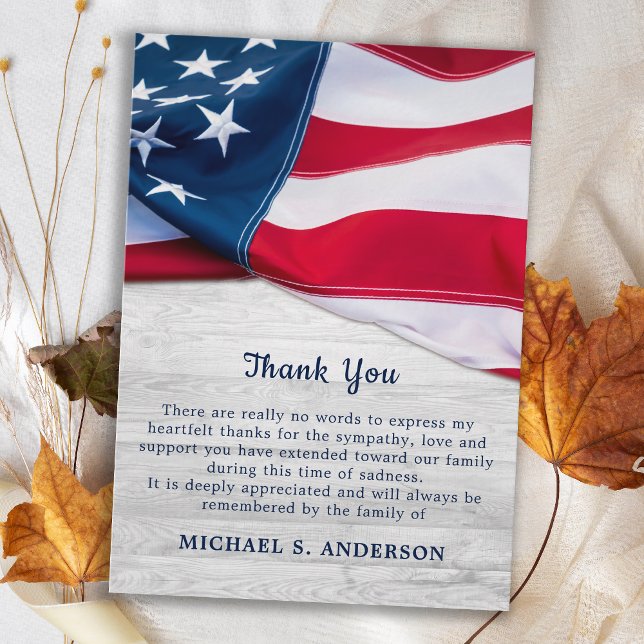Budget Patriotic US Flag Veteran Funeral Thank You Note Card (Creator Uploaded)