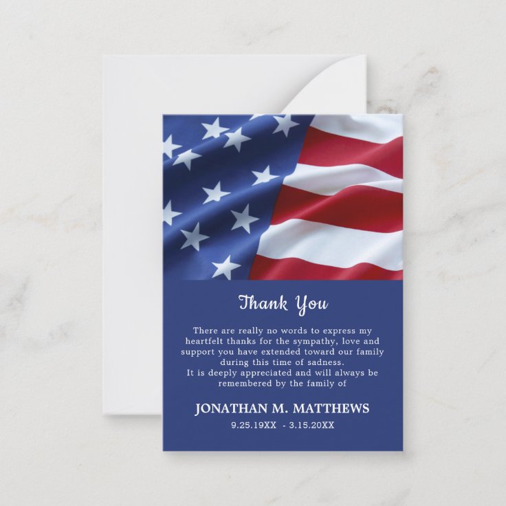Budget Patriotic Veteran Flag Funeral Thank You Note Card | Zazzle