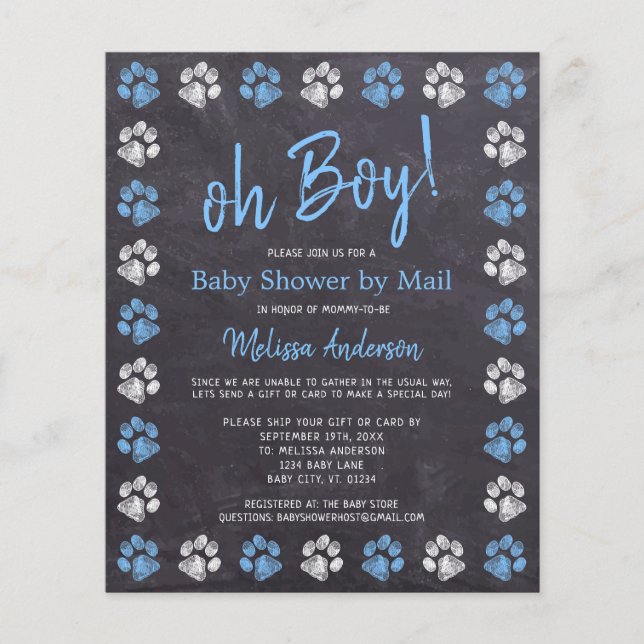 Budget Paw Prints Blue Boy Baby Shower By Mail (Front)