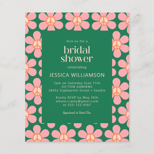 Budget Peace Floral Green Bridal Shower Invite