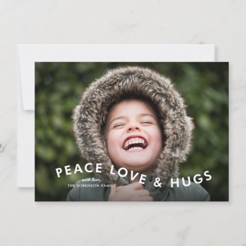 Budget Peace Love  Hugs Curvy Type Photo Holiday Card