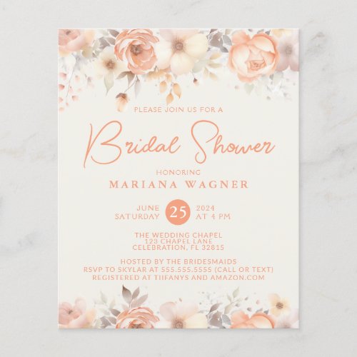 Budget Peach Beige Flowers on Ivory Bridal Shower