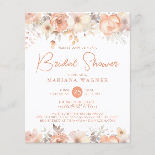 Budget Peach Beige Flowers on White Bridal Shower