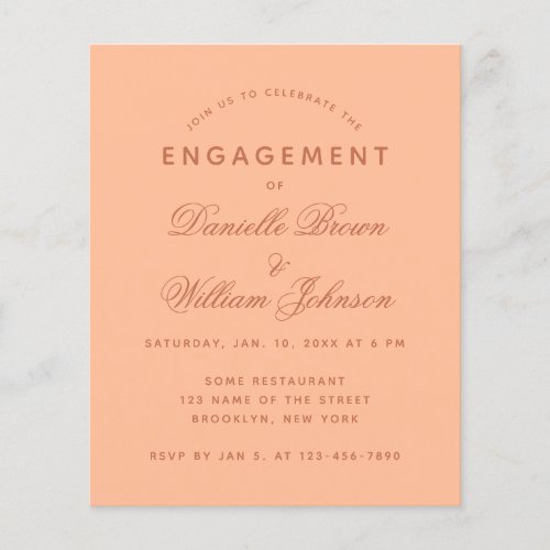 Budget Peach Brown Simple Engagement Invitation