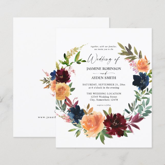 Budget Peach, Burgundy & Navy Fall Floral Wedding (Front/Back)