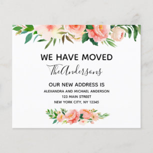 Budget Peach Coral Floral Moving Announcement Flyer