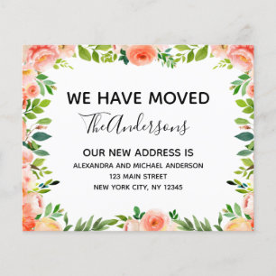Budget Peach Coral Floral Moving Announcement Flyer