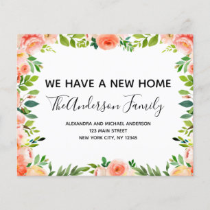 Budget Peach Coral Floral Moving Announcement Flyer