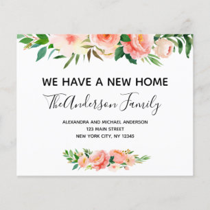 Budget Peach Coral Floral Moving Announcement Flyer
