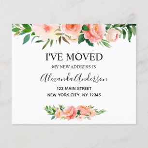 Budget Peach Coral Floral Moving Announcement Flyer