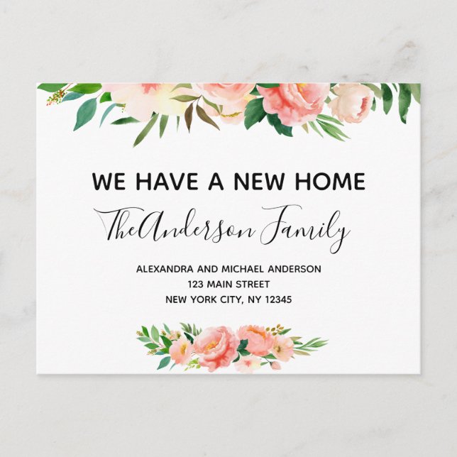 Budget Peach Coral Floral Moving Announcement Post Postcard (Front)