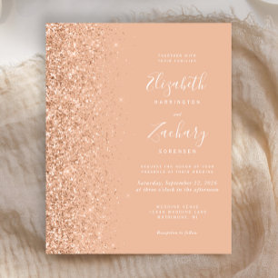 Budget Peach Faux Glitter Wedding Invitation