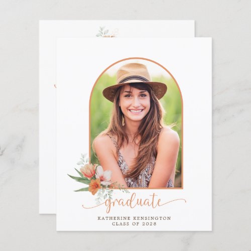 Budget Peach Floral Boho Arch Graduation Invite