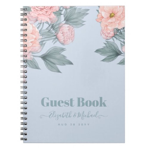 Budget Peach Floral Dusty Blue Sage Leaf Wedding Notebook