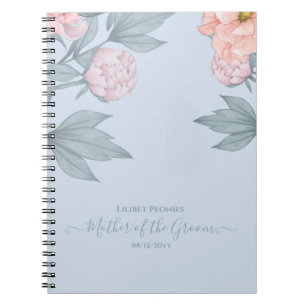 Budget Peach Floral Dusty Blue Sage Leaf Wedding Notebook