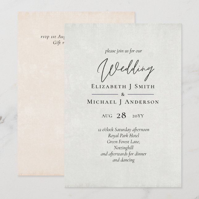 BUDGET Peach Gray Wedding Watercolor Invites (Front/Back)