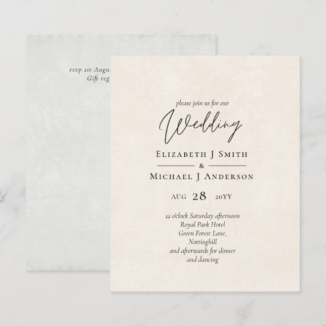 BUDGET Peach Gray Wedding Watercolor Invites (Front/Back)