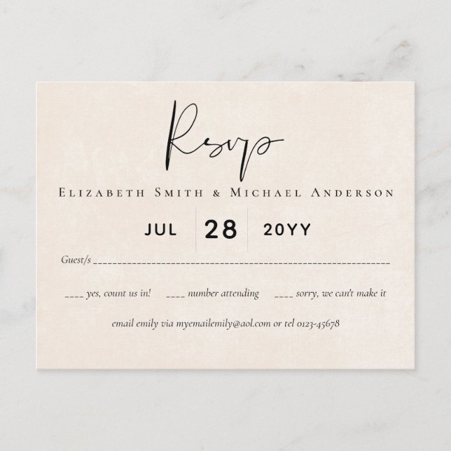 BUDGET Peach Gray Wedding Watercolor RSVP Postcard (Front)
