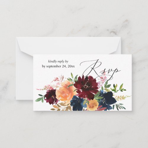 Budget Peach Navy Burgundy Floral 2SM Meal RSVP Note Card