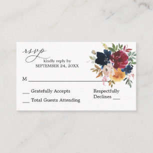 Budget Peach,Navy, Burgundy Floral SM No Meal RSVP Enclosure Card