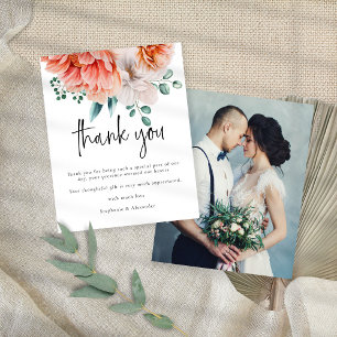 Budget Peach Peonies Photo Wedding Thank You