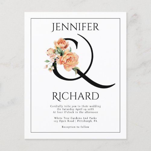 BUDGET Peach peonies QR wedding invitation Flyer