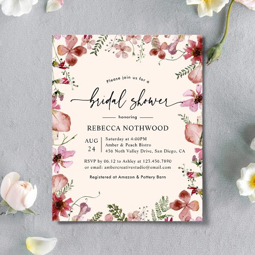 Budget Peach Pink Flowers Bridal Shower Invitation