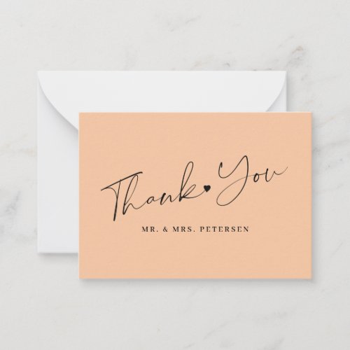 Budget peach wedding thank you script note card