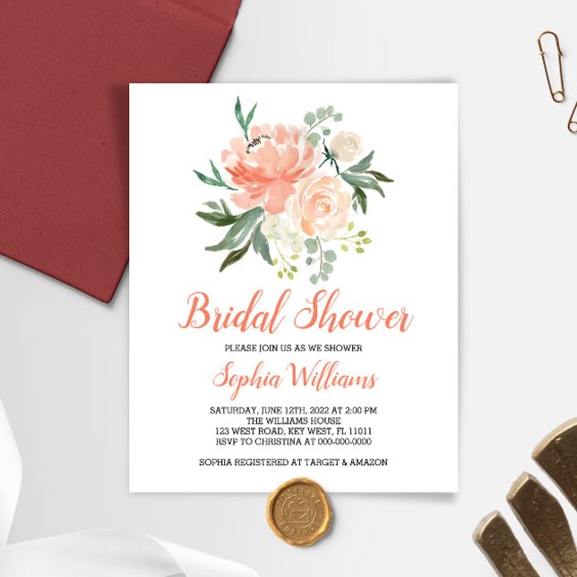 Budget Peaches And Cream Bridal Shower Invitation (Creator Uploaded)