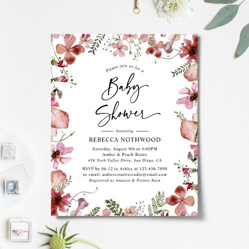 Budget Peachy Pink Floral Baby Shower Invitation