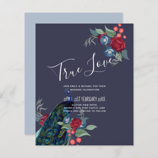 BUDGET  Peacock Blue Burgundy Winter Fall Wedding (Front/Back)