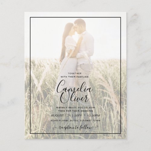 BUDGET Peacock Blue Photo Overlay Wedding Invite Flyer