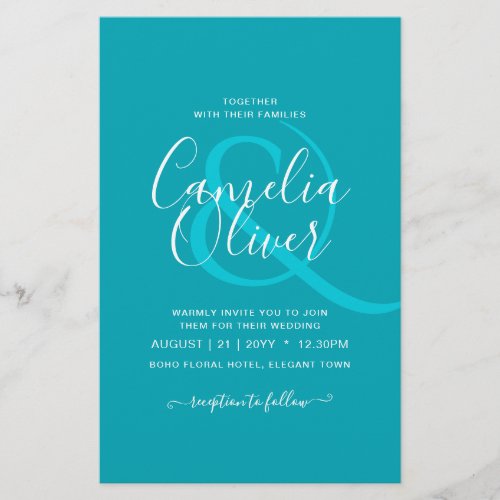 BUDGET Peacock Blue Teal Monochrome Wedding Flyer