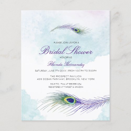 Budget Peacock Bridal Shower Invitation