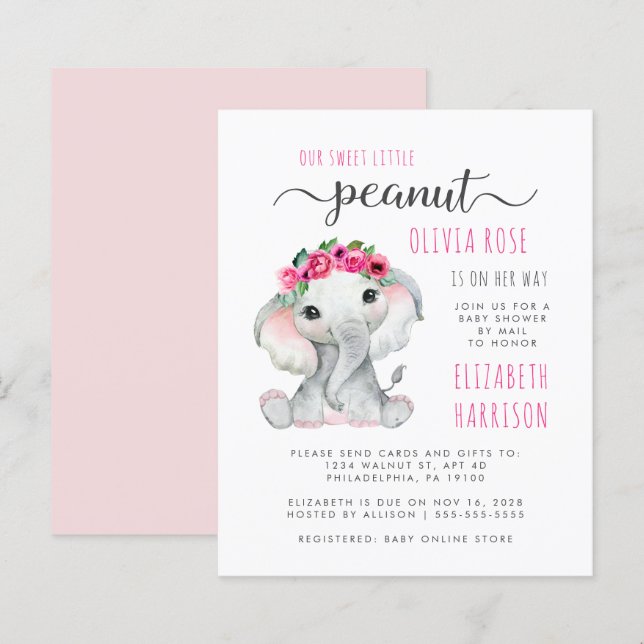 Budget Peanut Elephant Baby Girl Shower By Mail (Front/Back)