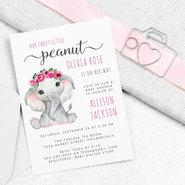 Budget Peanut Elephant Watercolor Baby Girl Shower (Creator Uploaded)