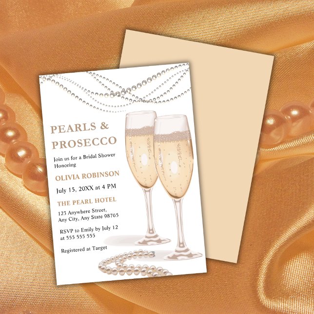 Budget Pearls & Prosecco Bridal Shower Invitation (Budget Modern Elegant Pearls and Prosecco Bridal Shower Invitation  )