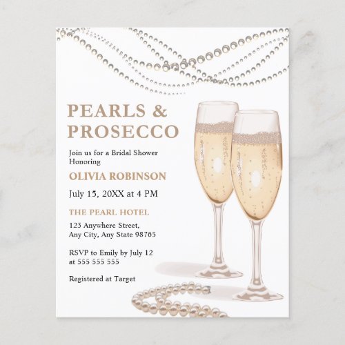 Budget Pearls  Prosecco Bridal Shower Invitation Flyer