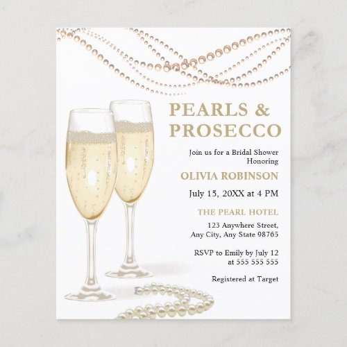 Budget Pearls  Prosecco Bridal Shower Invitation Flyer