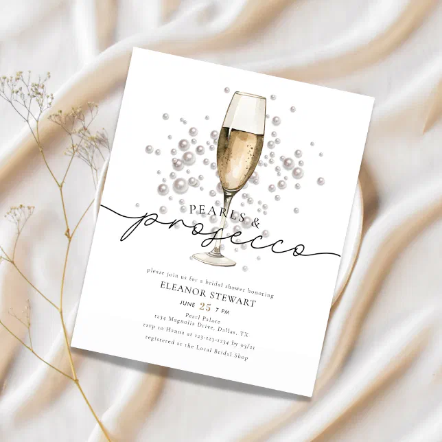 Budget Pearls Prosecco Bridal Shower Invitation Flyer | Zazzle