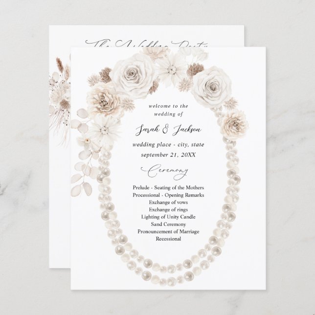Budget Pearls & White Floral Wedding Ceremony  (Front/Back)