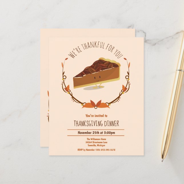 Budget Pecan Pie Thanksgiving Invitation (Front/Back In Situ)