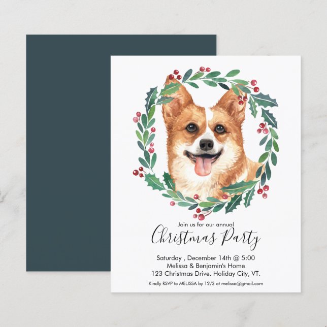 Budget Pembroke Welsh Corgi Dog Christmas Invite (Front/Back)