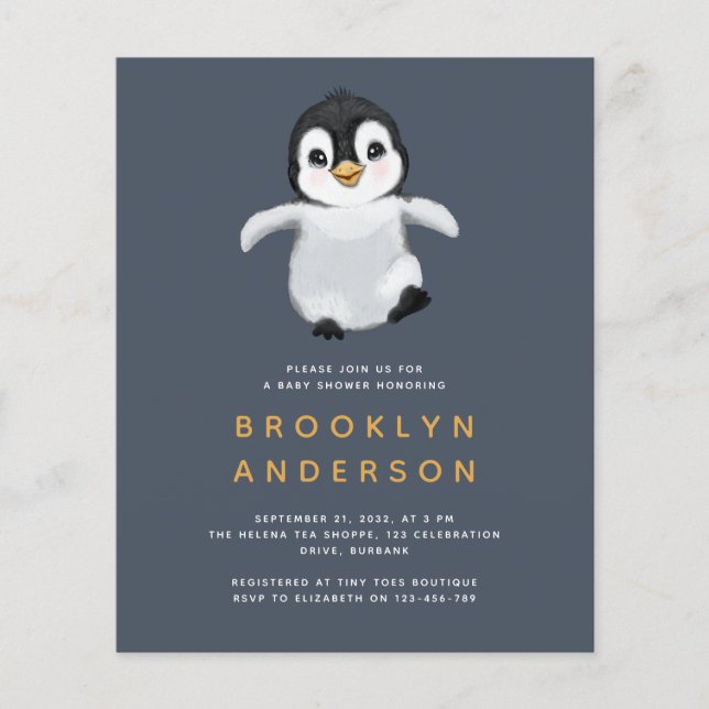BUDGET Penguin Baby Shower Invitation (Front)