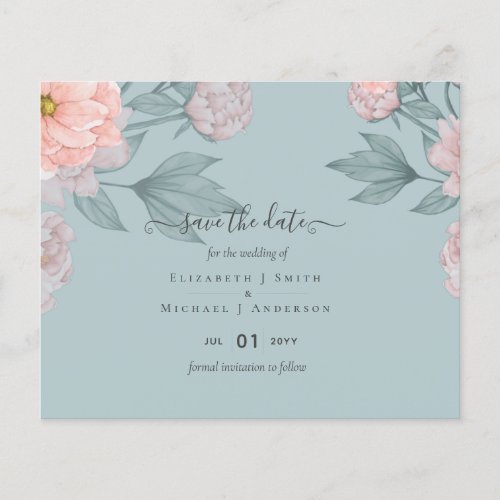 BUDGET  PEONIES Pink Sage Peach Wedding Flyer