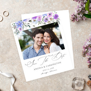 Budget Peri & Purple Floral Photo Save the Date