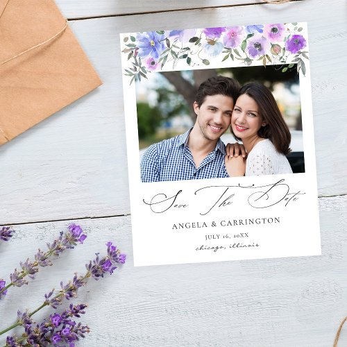 Budget Peri  Purple Floral Save the Date Photo Flyer